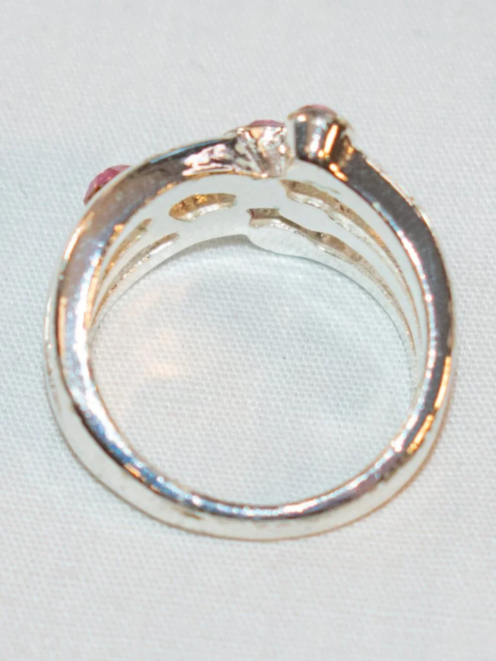 Silver Tone Cluster Ring with Pink Stones US 7